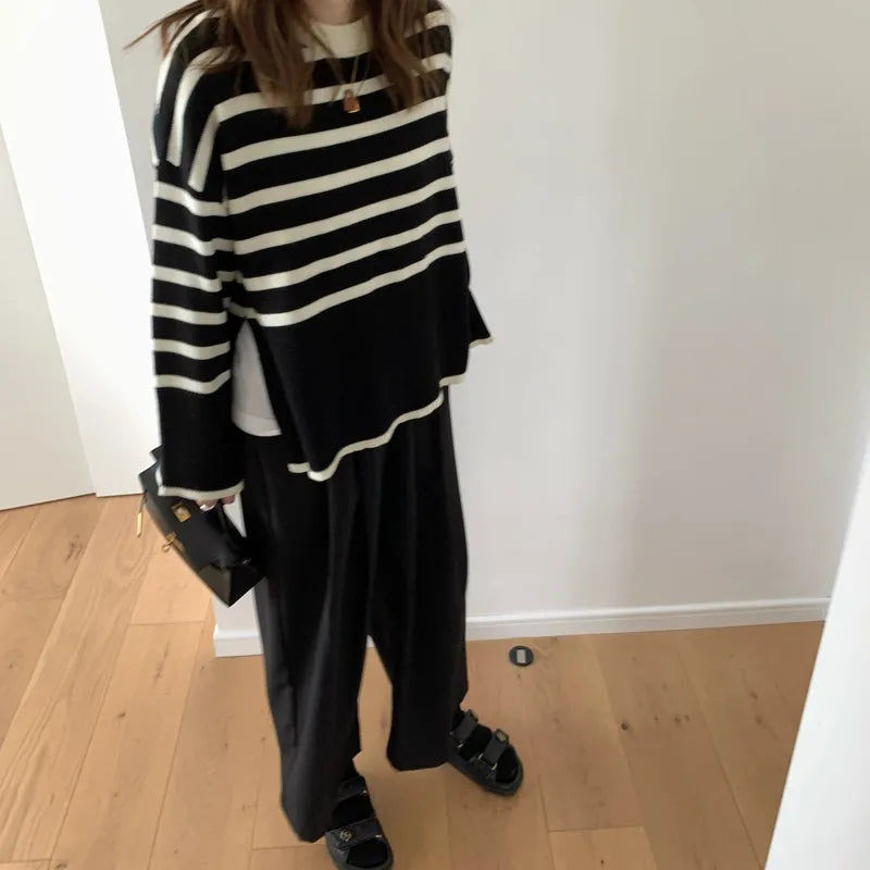 Striped Knitted Long-sleeved Loose Women Sweater