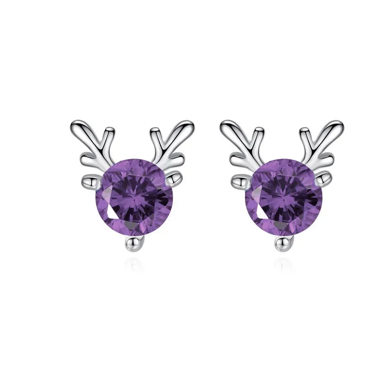 CZ Crystal Stone Deer Stud Antler Earrings