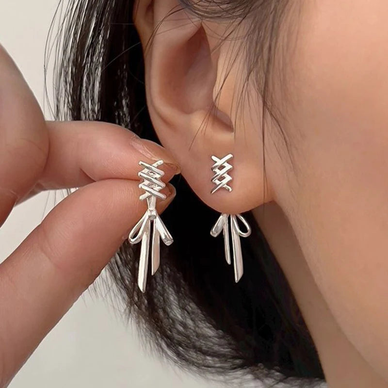Retro Red Bowknot Stud Earrings for Women