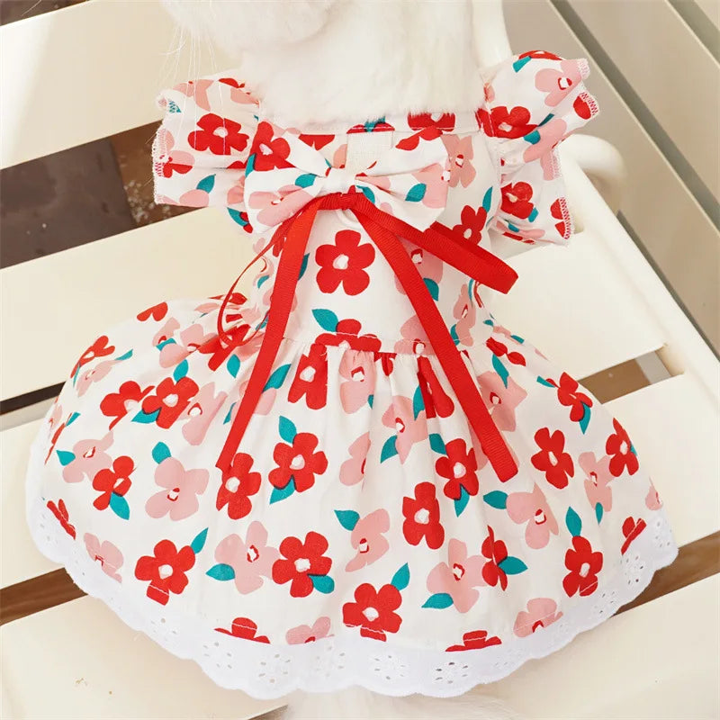 Summer Floral Pattern Plaid Skirts - Dog Princess Outfit