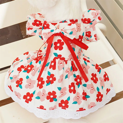 Summer Floral Pattern Plaid Skirts - Dog Princess Outfit