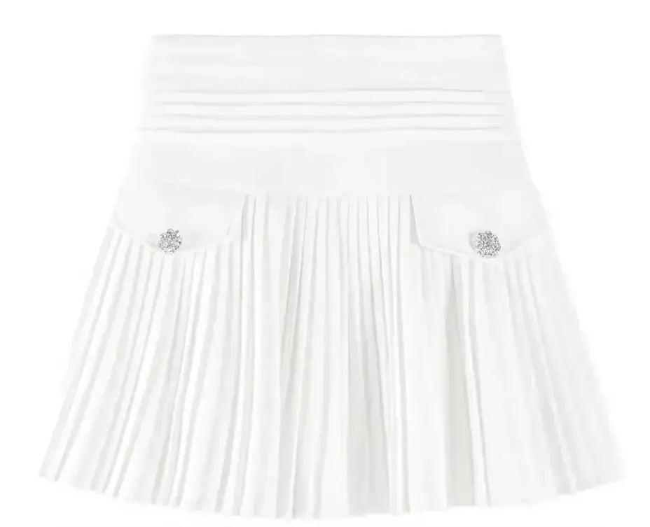 Summer White Pleated Mini Skirt for Women
