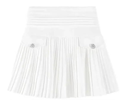 Summer White Pleated Mini Skirt for Women
