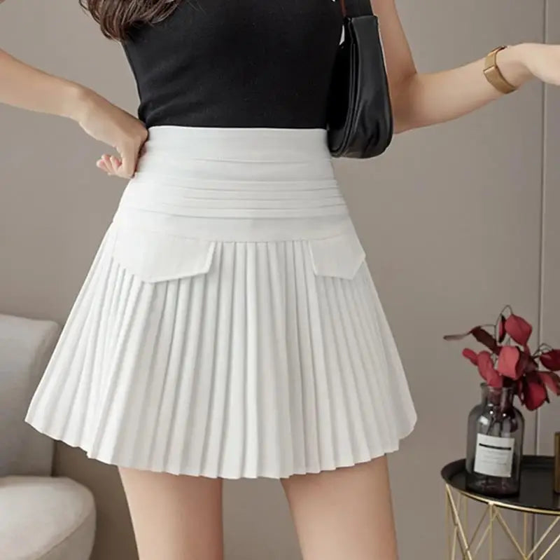 Summer White Pleated Mini Skirt for Women
