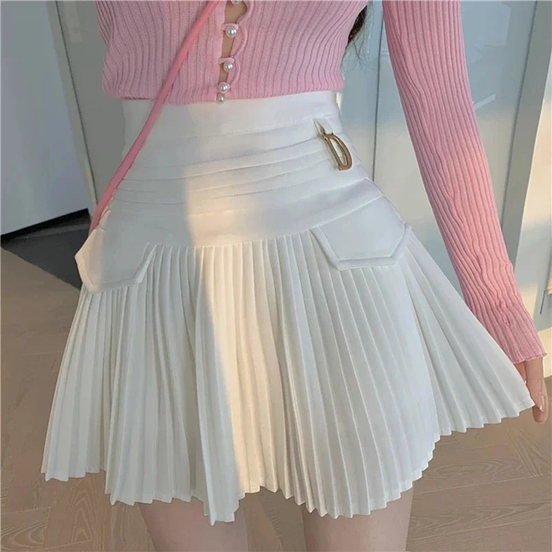 Summer White Pleated Mini Skirt for Women
