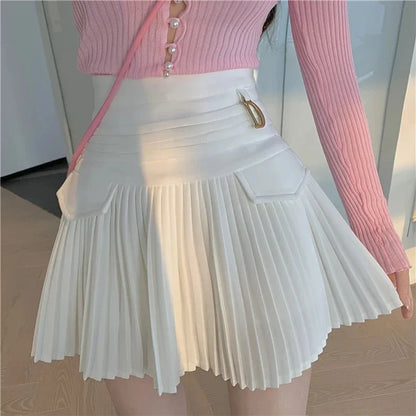 Summer White Pleated Mini Skirt for Women
