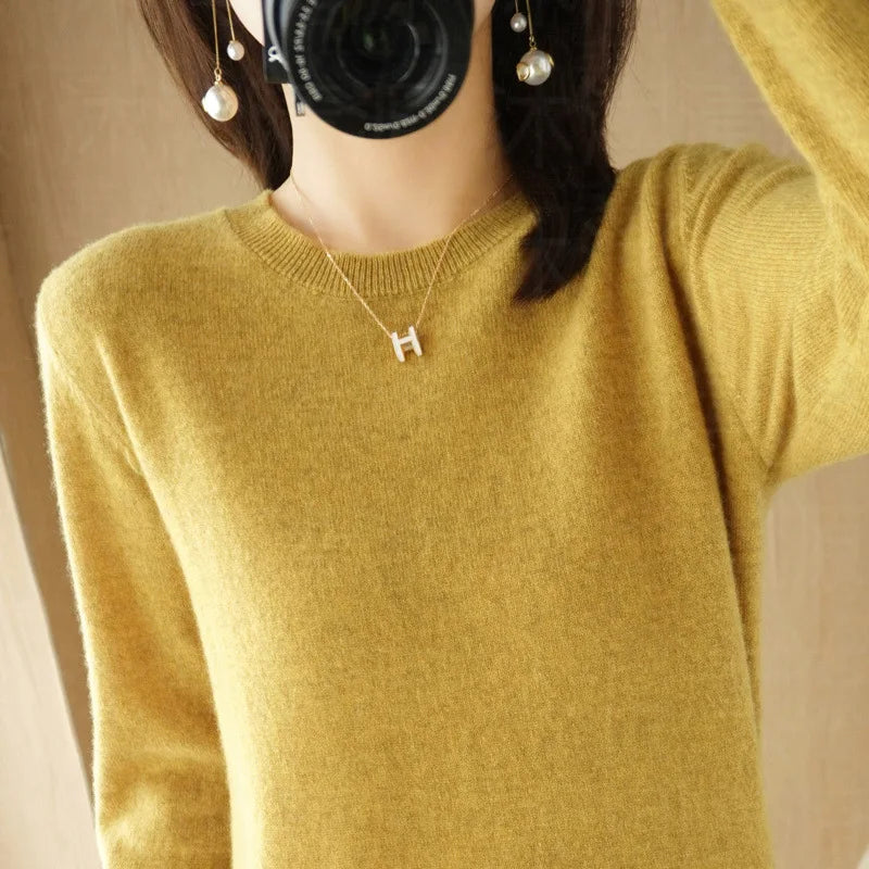 Cashmere Sweater Women's Crew Neck Pullover Women's Short Undercoat