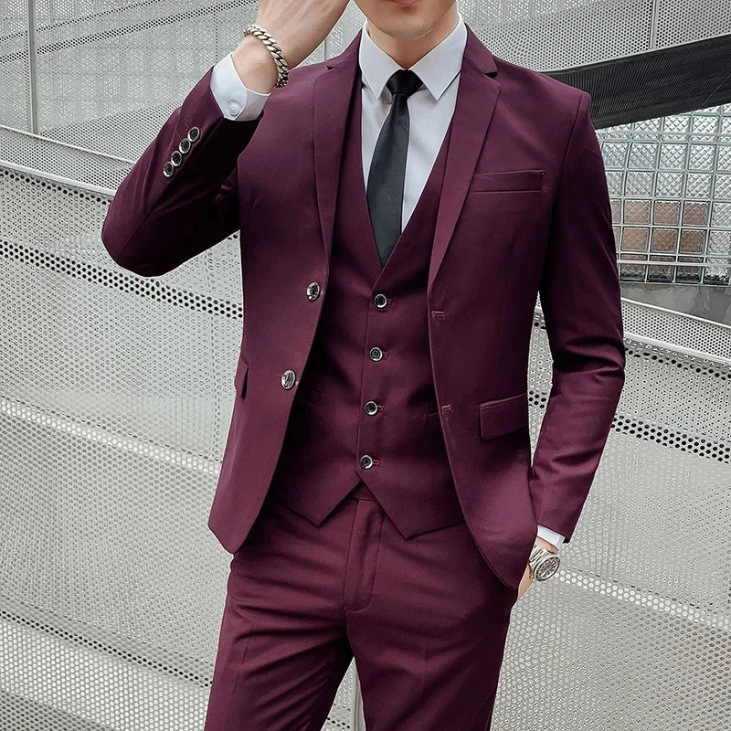 Men's Regular length Soft Cotton Fabric 3 Pcs Suit
