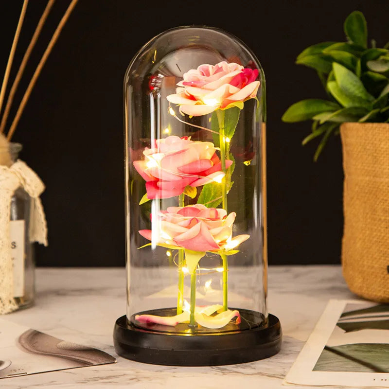 LED Galaxy Three Rose Artificial Flowers - Wedding Decoration & Creative Valentine'S Day Gift