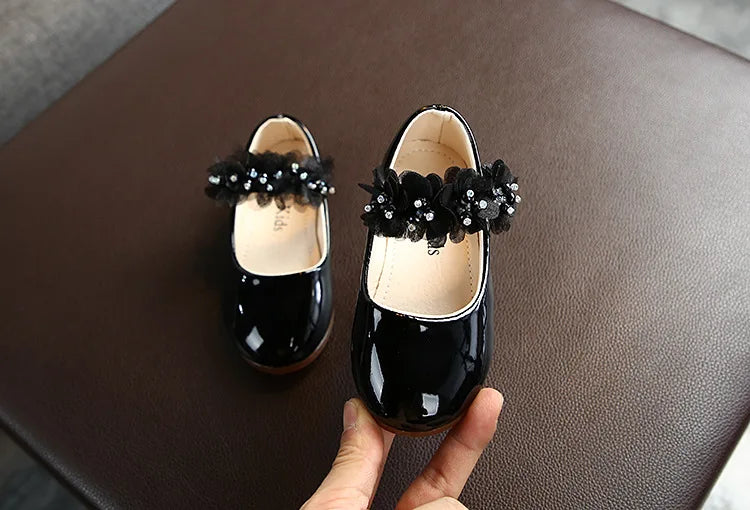 Toddler Infant Lace Crystal Bright Princess Leather shoes
