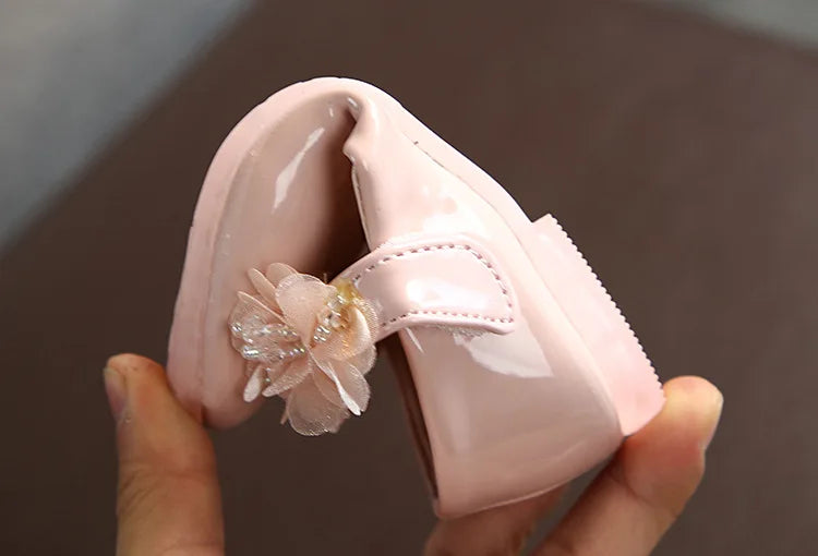 Toddler Infant Lace Crystal Bright Princess Leather shoes
