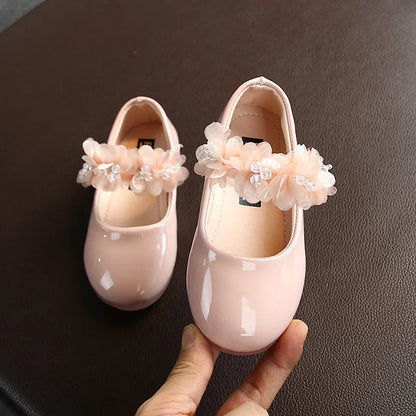Toddler Infant Lace Crystal Bright Princess Leather shoes
