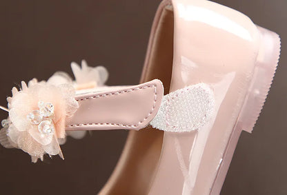 Toddler Infant Lace Crystal Bright Princess Leather shoes
