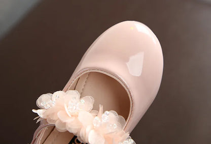 Toddler Infant Lace Crystal Bright Princess Leather shoes
