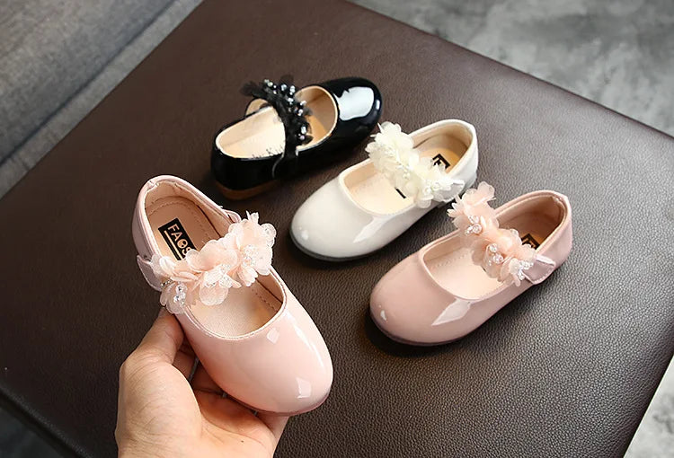 Toddler Infant Lace Crystal Bright Princess Leather shoes

