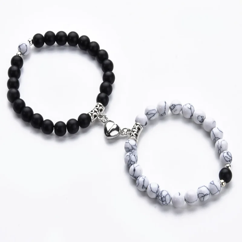 Couple Turquoise Beaded Heart Magnetic Bracelets