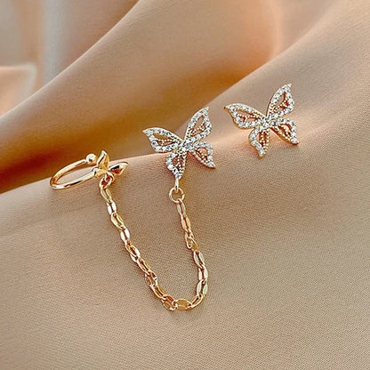 Damen-Ohrring mit Schmetterlings-Metallkette
