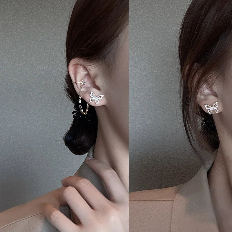Damen-Ohrring mit Schmetterlings-Metallkette