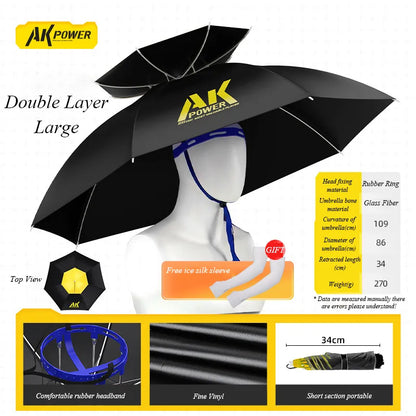 Umbrella Hat Folding Adjustable Sun Rain Cap Golf Sunshade