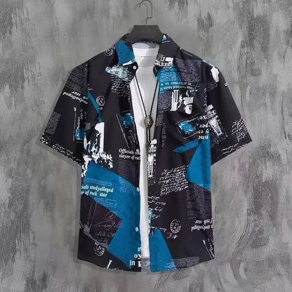 Unisex Collar Print  Cuban  Shirt