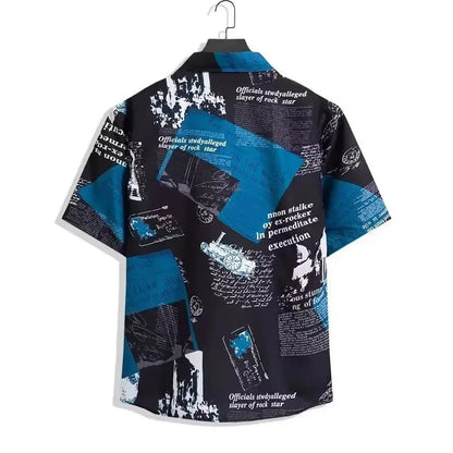 Unisex Collar Print  Cuban  Shirt