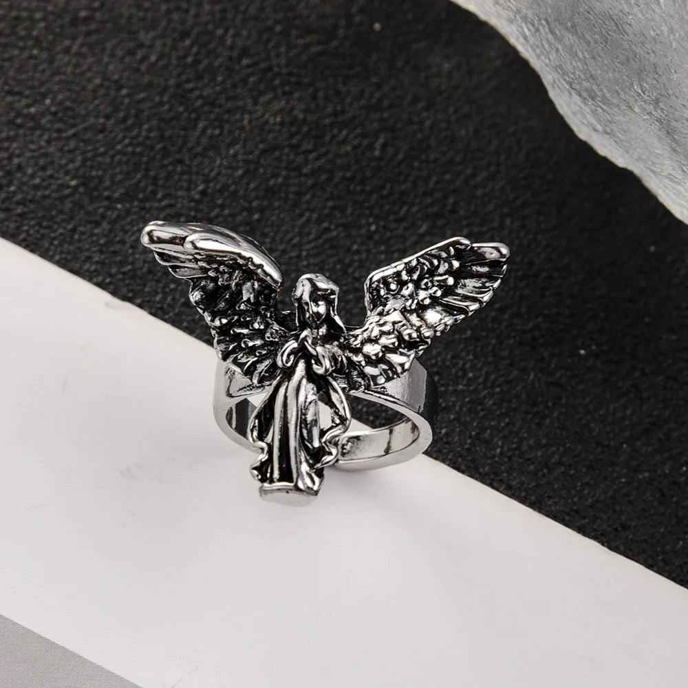 Unisex Gothic Vintage Opening Angel Wing Ring