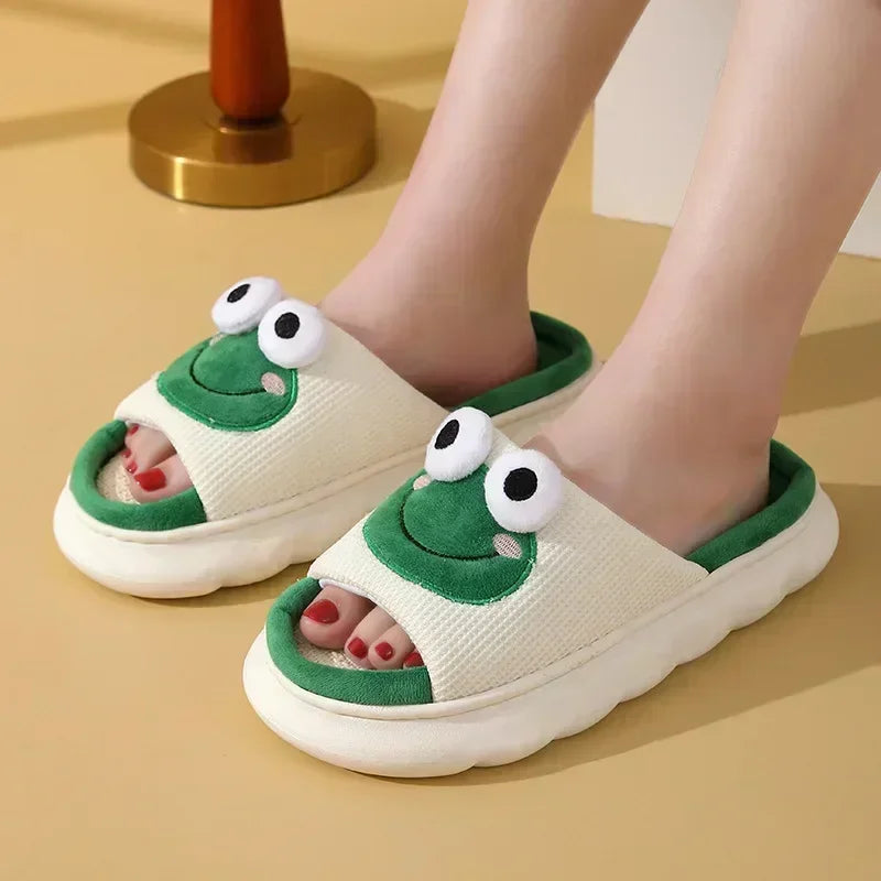 Unisex Soft Linen Anti-Slip Animal Printed Slippers