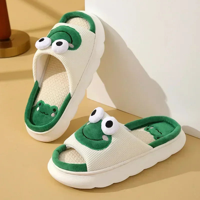 Unisex Soft Linen Anti-Slip Animal Printed Slippers