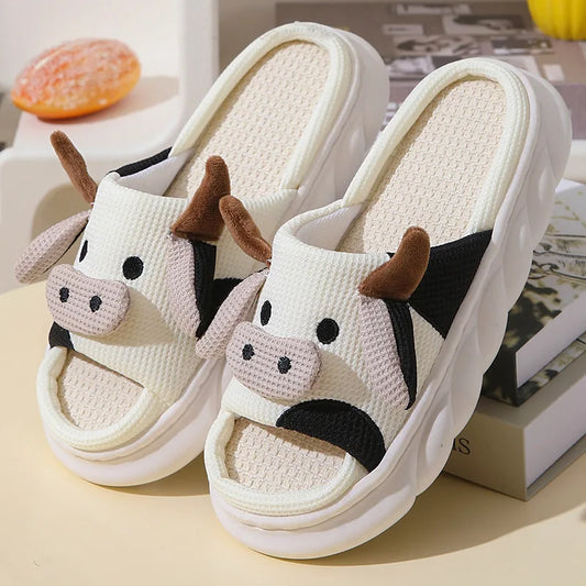 Unisex Soft Linen Anti-Slip Animal Printed Slippers