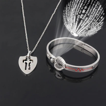 Unisex Stainless Steel Bangle Heart Lock Bracelet