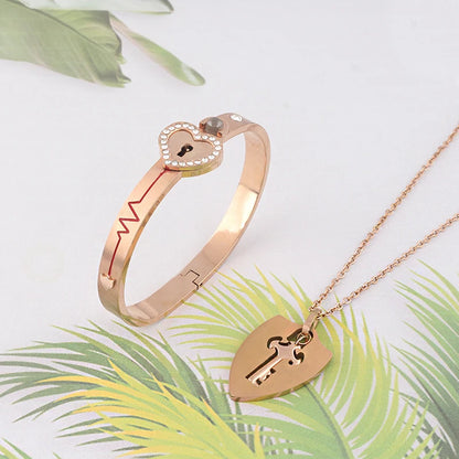 Unisex Stainless Steel Bangle Heart Lock Bracelet