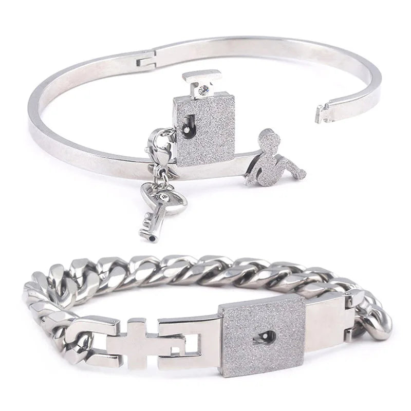 Unisex Stainless Steel Bangles Lover Heart Lock Bracelet