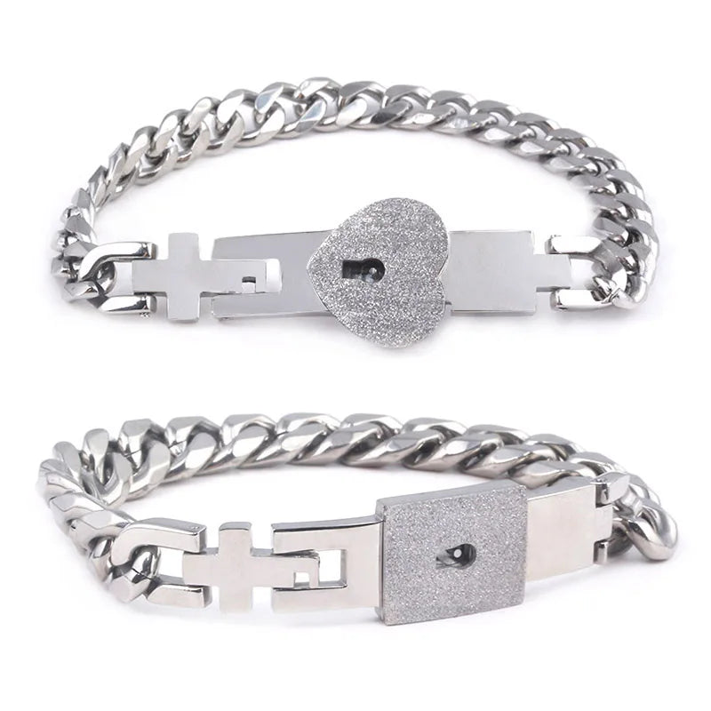 Unisex Stainless Steel Bangles Lover Heart Lock Bracelet