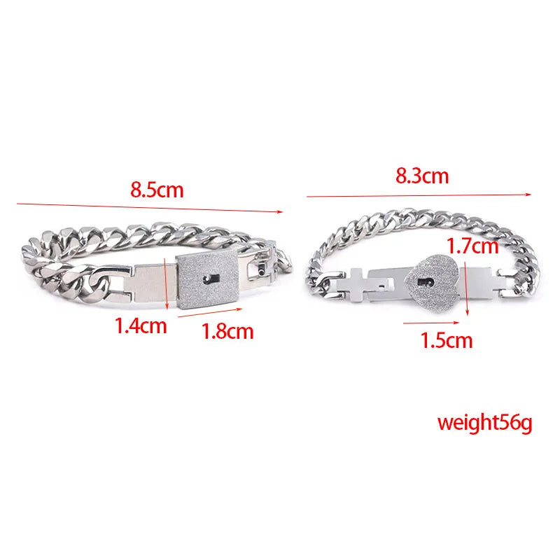 Unisex Stainless Steel Bangles Lover Heart Lock Bracelet