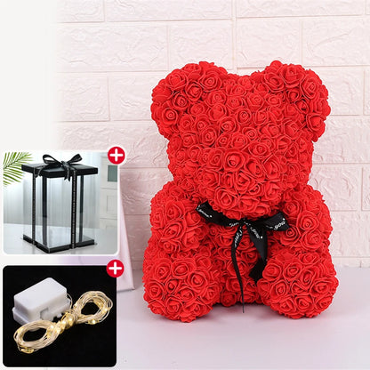 Valentine Gifts Decoration Rose Bear Artificial Flower With Box Lights Teddy Bear