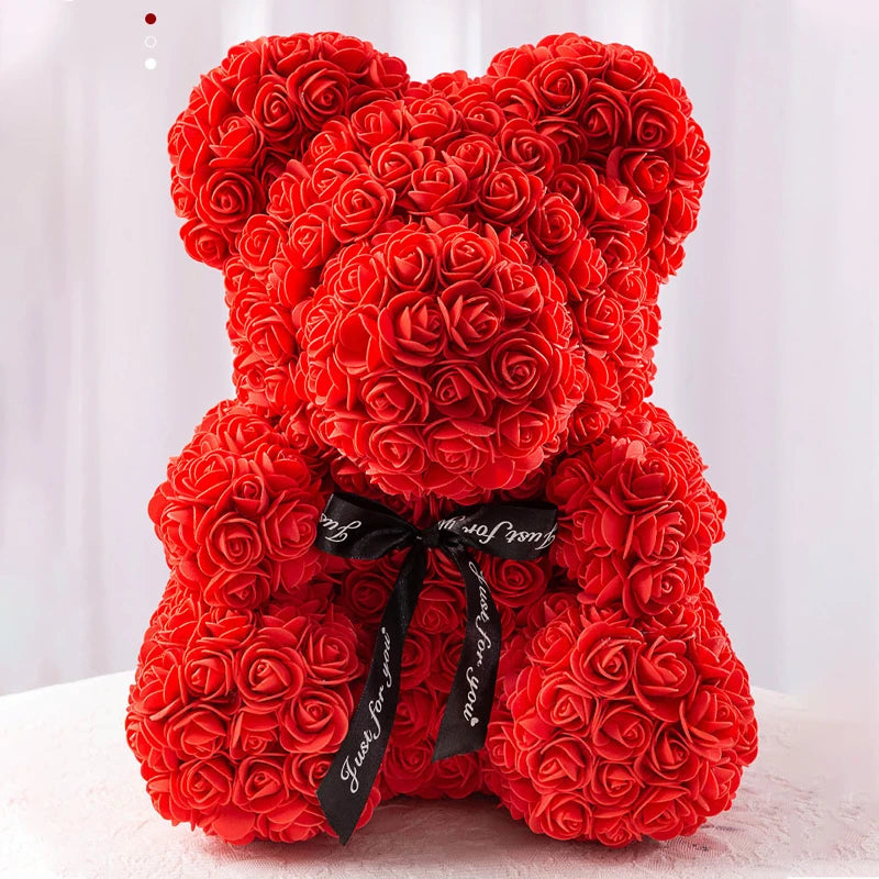 Valentine Gifts Decoration Rose Bear Artificial Flower With Box Lights Teddy Bear