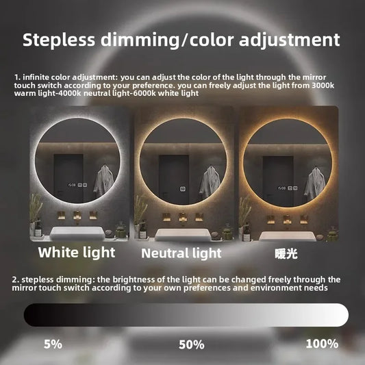 Wall-Mounted LED Touch Screen Round Bathroom Mirror