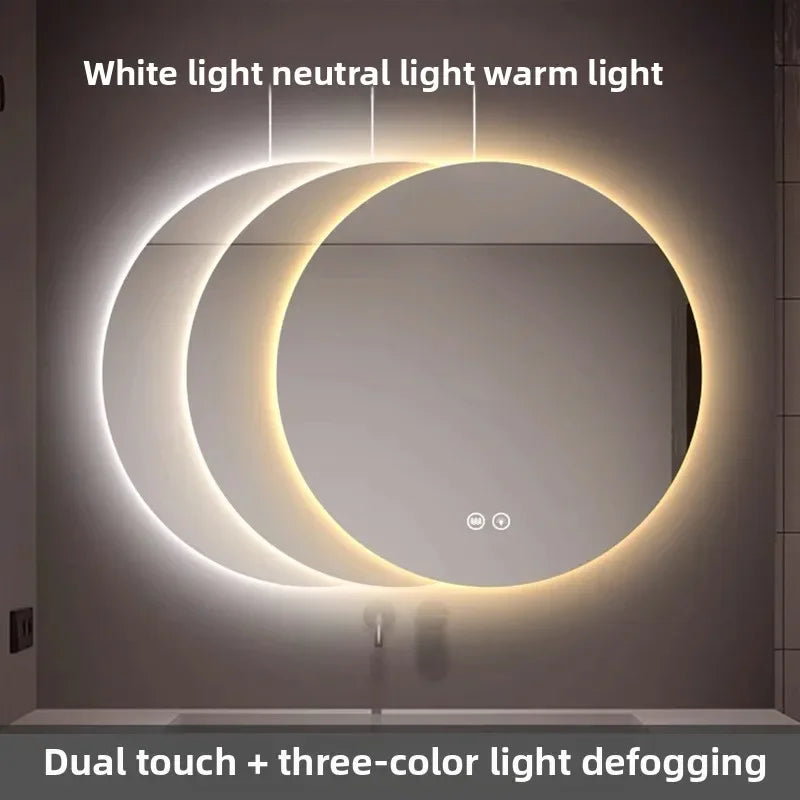 Wall-Mounted LED Touch Screen Round Bathroom Mirror