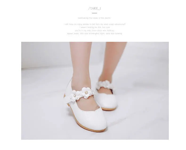 Flowers Fashion White Wedding Kids School Flat Shoes