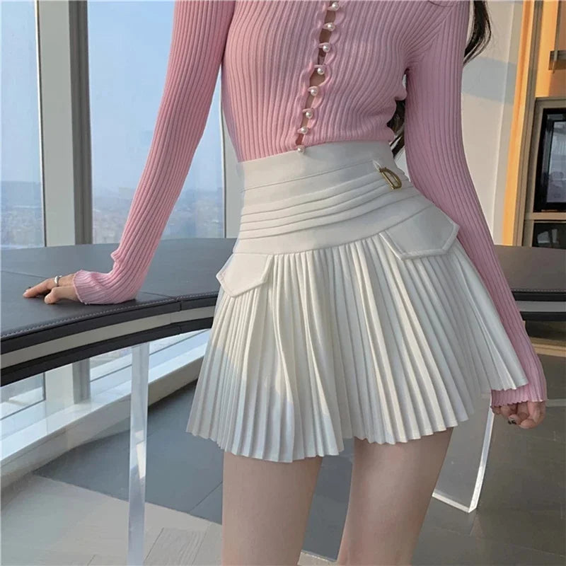 Summer White Pleated Mini Skirt for Women
