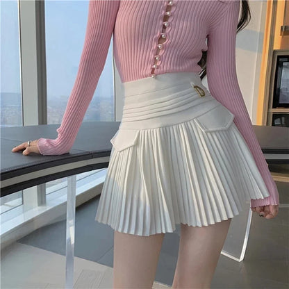 Summer White Pleated Mini Skirt for Women
