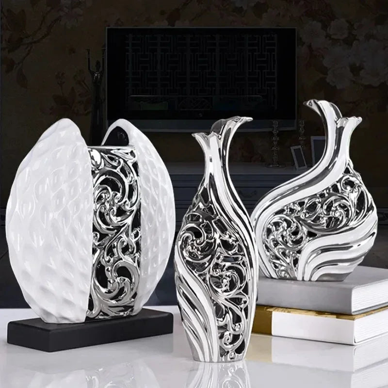 White/silver Arrangement Flower Art Vases - Wedding Home Decoration