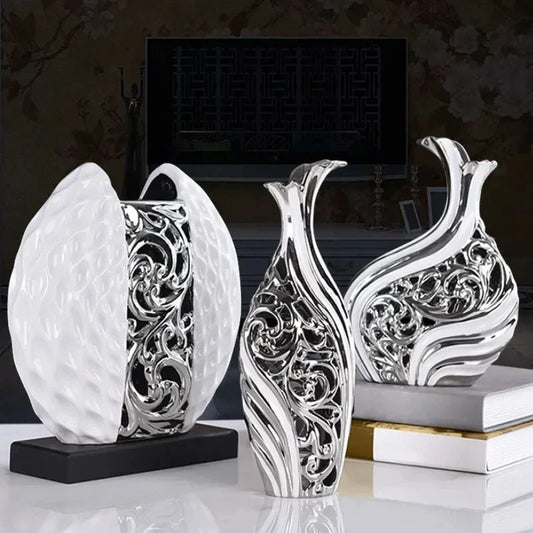 White/silver Arrangement Flower Art Vases - Wedding Home Decoration