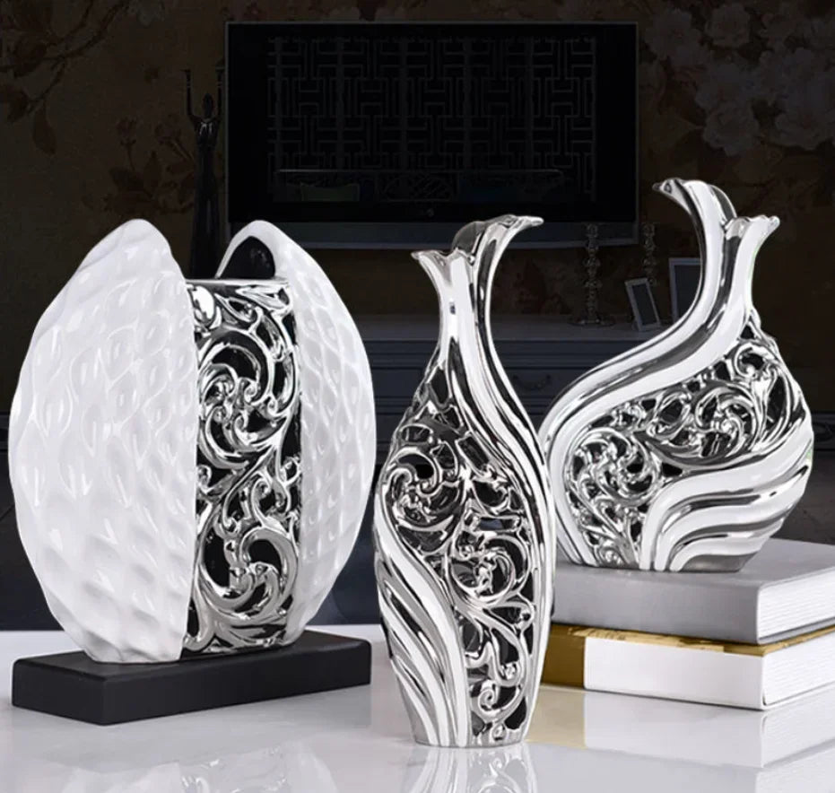 White/silver Arrangement Flower Art Vases - Wedding Home Decoration