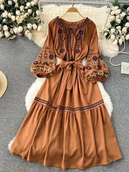 embroidery midi dress