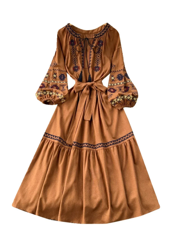 Women Bohemian Embroidery Midi Dress Display