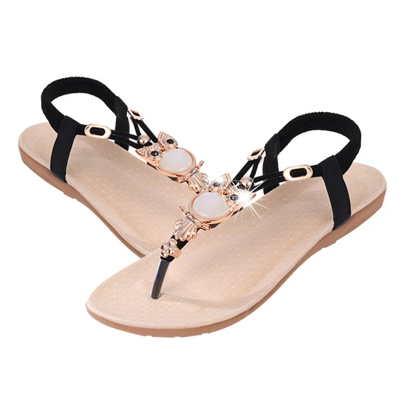 Women Cartoon Owl Back Strap Flat Sandals