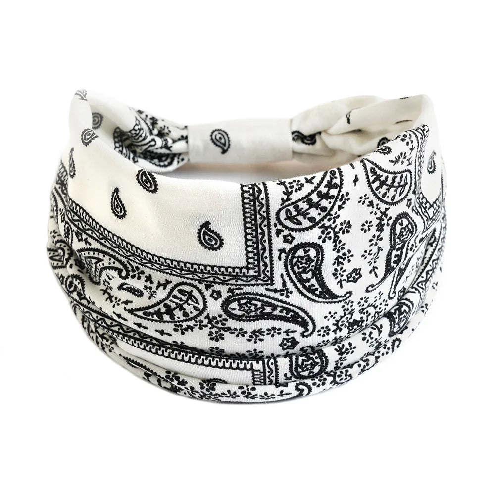 Women Flower Print Elastic Wide Cotton Headbands