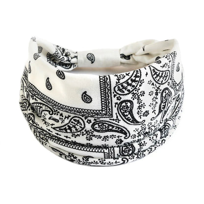 Women Flower Print Elastic Wide Cotton Headbands