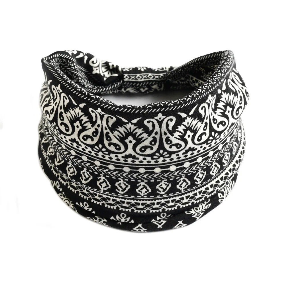Women Flower Print Elastic Wide Cotton Headbands